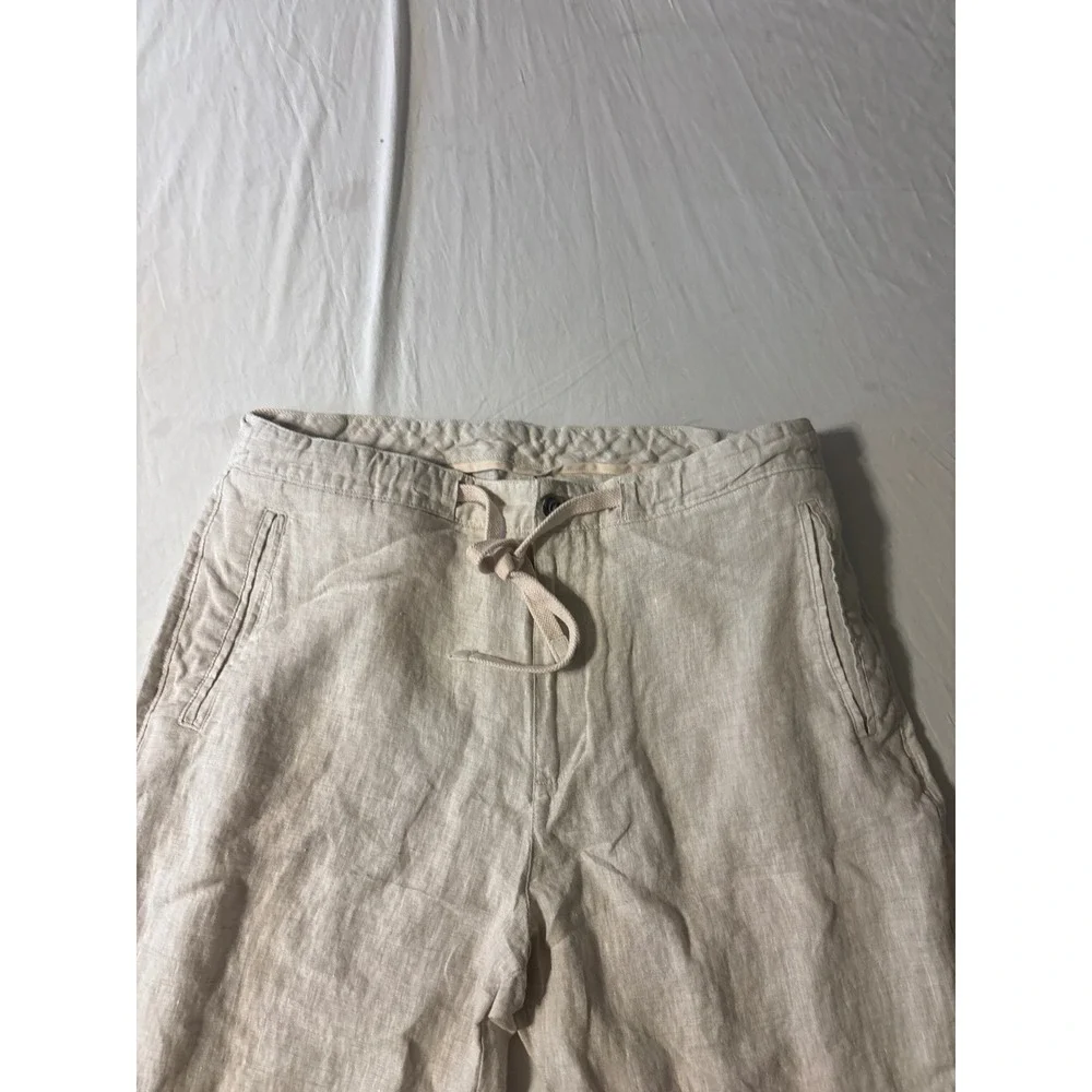 Linen Drawstring Pants Mens 37x31.5 Oatmeal Beige Straight Leg Coastal Excellent